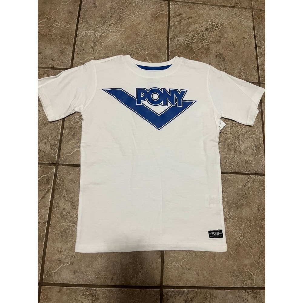 Pony Boys T Shirt White Blue Size 10/12 NWT